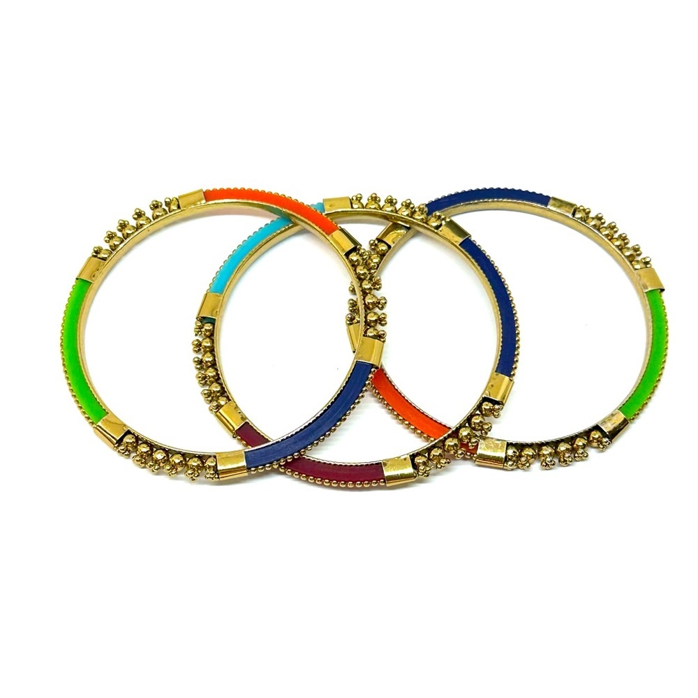 Set of 3 Colorful Gold-Tone And Acrylic Bracelets Bangles Orange Blue Green Sz 8